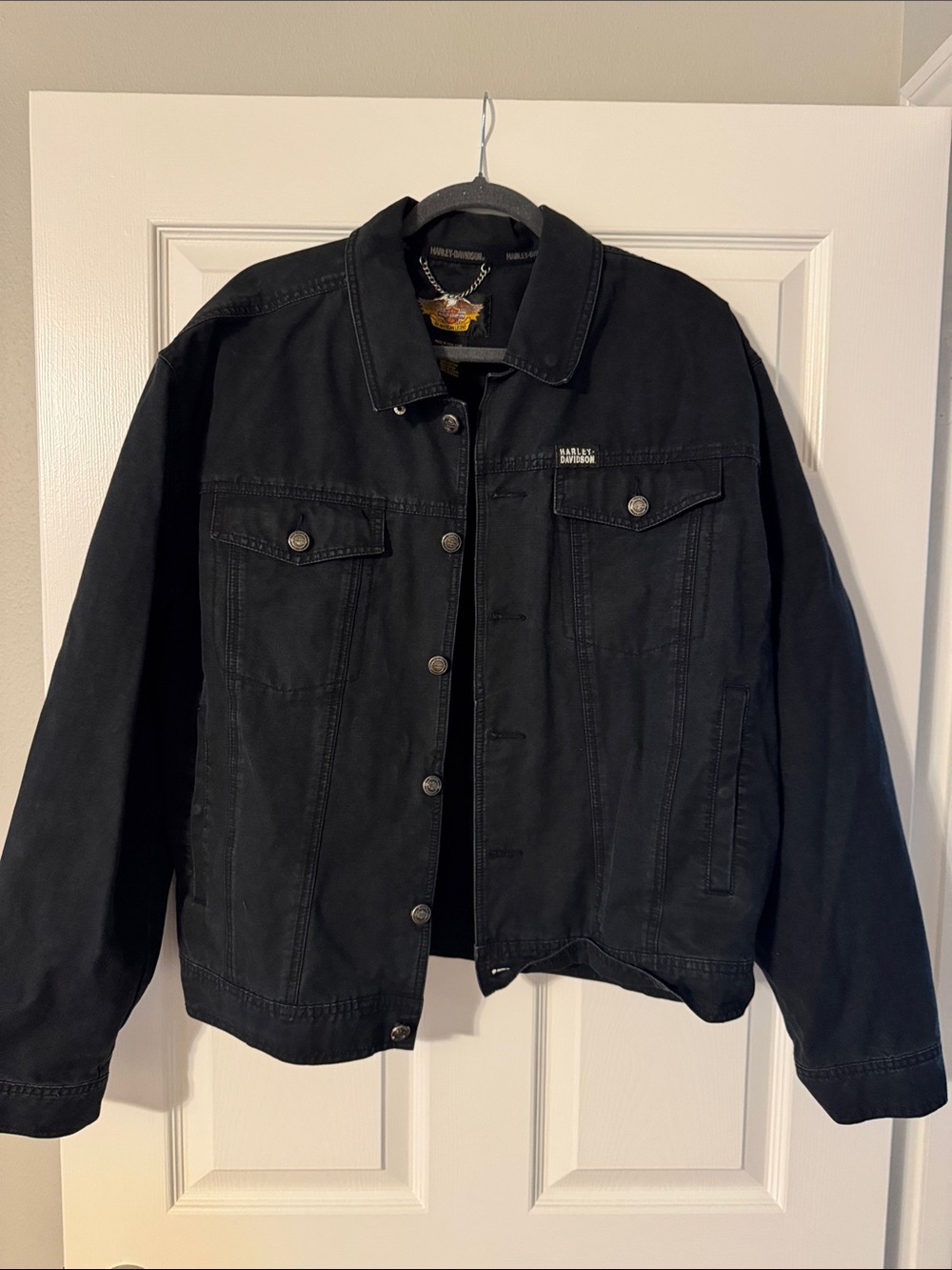 Men’s XL Harley-Davidson Black Denim Jacket with Button Front